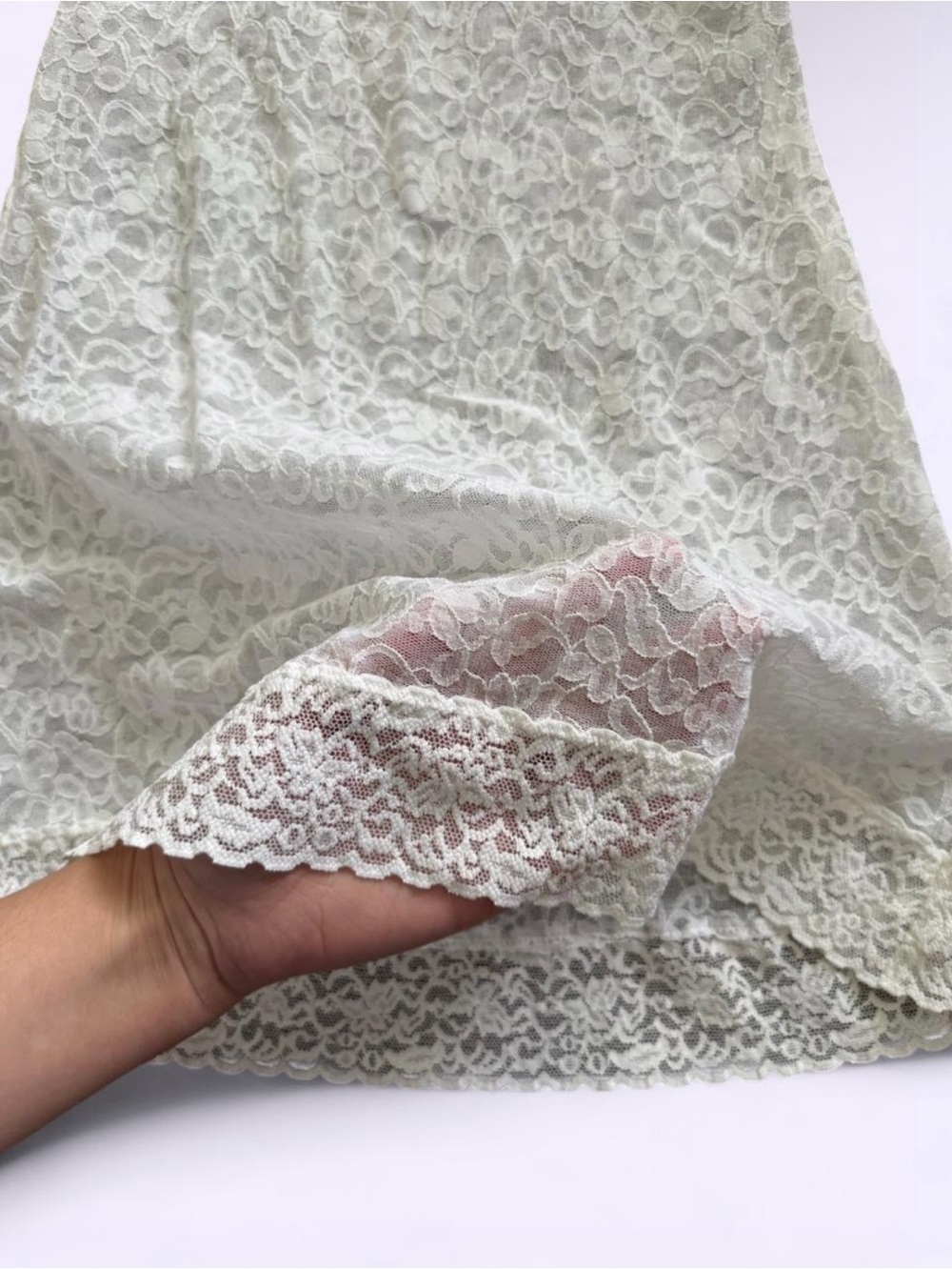 Victoria Secret White Lace Mini Slip Dress Scallop Hem Stretch Size S XS